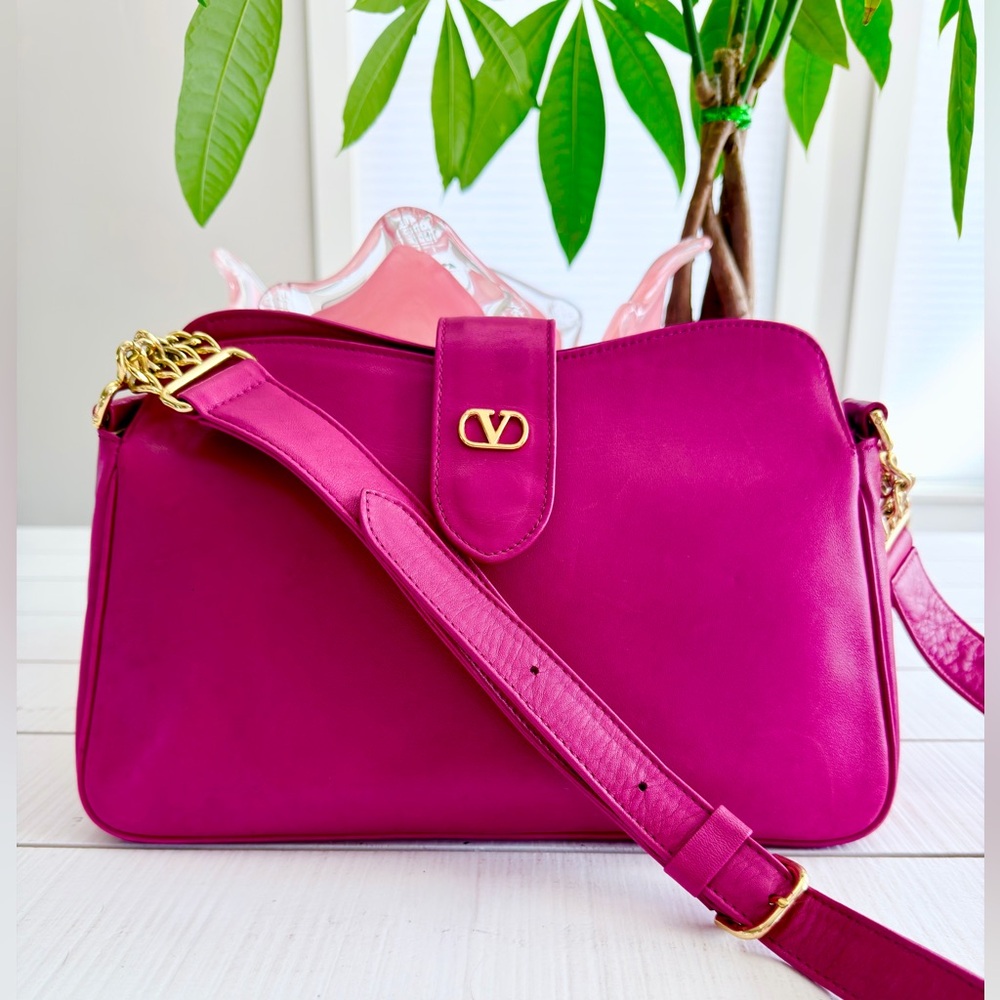VALENTINO GARAVANI Vintage Pink Leather Gold Chain Crossbody Shoulder Bag